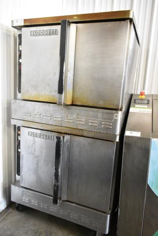 2 Blodgett Stainless Steel Commercial Natural Gas Powered Full Size Convection Ovens w/ Solid Doors, Metal Oven Racks and Thermostatic Controls. 2 Times Your Bid!