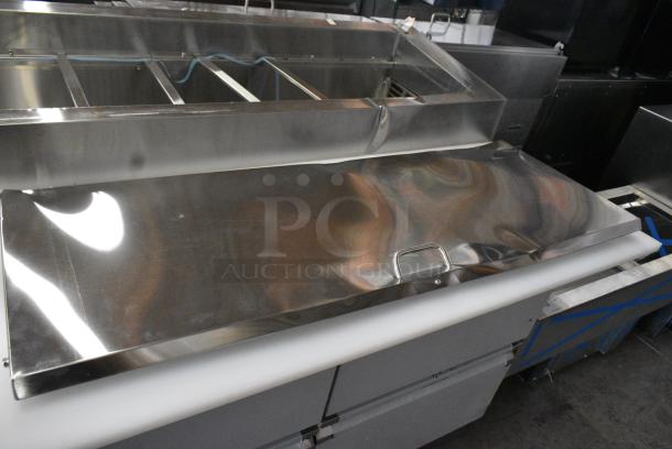 BRAND NEW SCRATCH AND DENT! 2024 Avantco 178SSPPT3 Stainless Steel Commercial 94" 3 Door Refrigerated Pizza Prep Table w/ 4 Drawers and 1 Door on Commercial Casters. 115 Volts, 1 Phase. Tested and Working! - Image 7 of 14