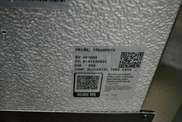 BRAND NEW SCRATCH AND DENT! 2024 Avantco 178SSPPT3 Stainless Steel Commercial 94" 3 Door Refrigerated Pizza Prep Table w/ 4 Drawers and 1 Door on Commercial Casters. 115 Volts, 1 Phase. Tested and Working! - Image 14 of 14