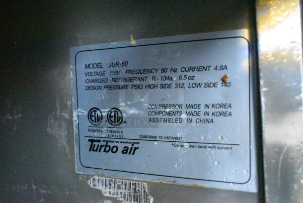 Turbo Air JUR-60 Stainless Steel Commercial Undercounter 2 Door Cooler on Commercial Casters. 115 Volts, 1 Phase. Tested and Powers on But Does Not Get Cold - Image 7 of 7