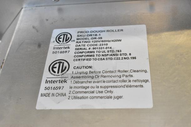 2023 PrepLine DR-3S Stainless Steel Commercial Countertop Dough Sheeter. 115 Volts, 1 Phase. Tested and Working! - Image 6 of 6
