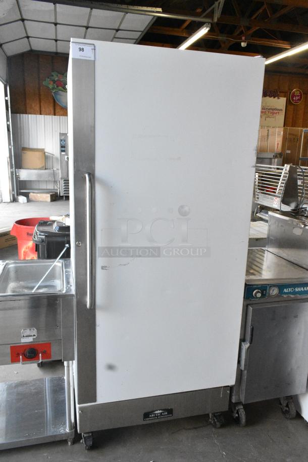 Arctic Air R22CWF5 Metal Commercial Single Door Reach In Cooler on Commercial Casters. 115 Volts, 1 Phase. Tested and Working! - Image 1 of 5