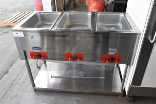 CookRite CSTEA-3 Stainless Steel Commercial 3 Bay Steam Table w/ Under Shelf. 120 Volts, 1 Phase. Tested and Working!