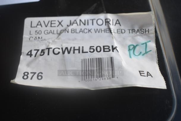 BRAND NEW SCRATCH AND DENT! Lavex 475TCWHL50BK 50 Gallon Black Wheeled Rectangular Trash Can with Lid - Image 7 of 7