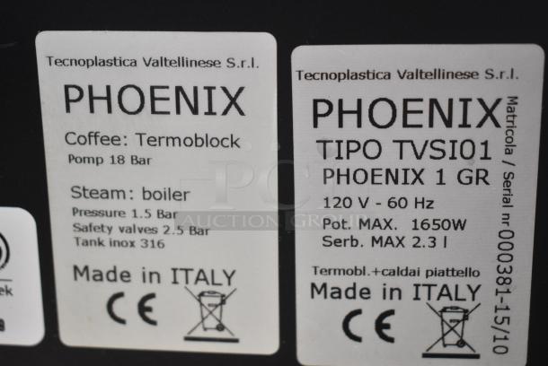 Phoenix TVSI01 Stainless Steel Commercial Countertop Single Burner Espresso Machine w/ Steam Wand. 120 Volts, 1 Phase. - Image 5 of 6