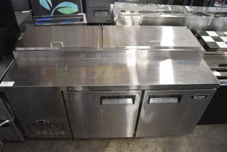 Bison BPT-67 Stainless Steel Commercial Pizza Prep Table on Commercial Casters. 115 Volts, 1 Phase. Tested and Working!