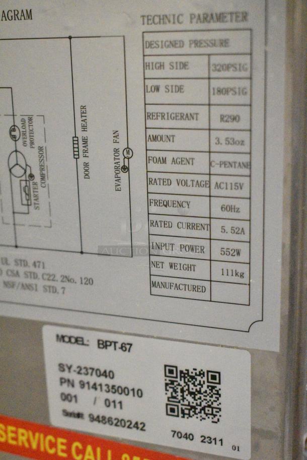 Bison BPT-67 Stainless Steel Commercial Pizza Prep Table on Commercial Casters. 115 Volts, 1 Phase. Tested and Working! - Image 8 of 9