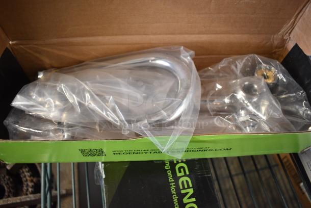 2 BRAND NEW SCRATCH AND DENT! Regency 600FW84G Wall Mount Faucet with 3 1/2" Swivel Gooseneck Spout and 8" Centers. 2 Times Your Bid! - Image 1 of 4