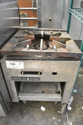 American Range Stainless Steel Commercial Natural Gas Powered Single Burner Stock Pot Range.