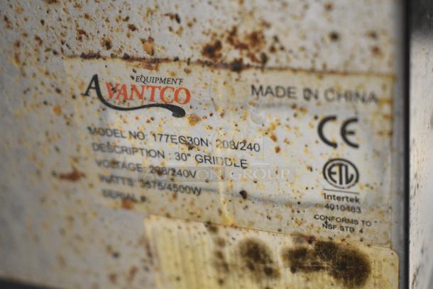 Avantco 177EG30N Stainless Steel Commercial Countertop Flat Top Griddle. 208/240 Volts, 1 Phase. - Image 6 of 7