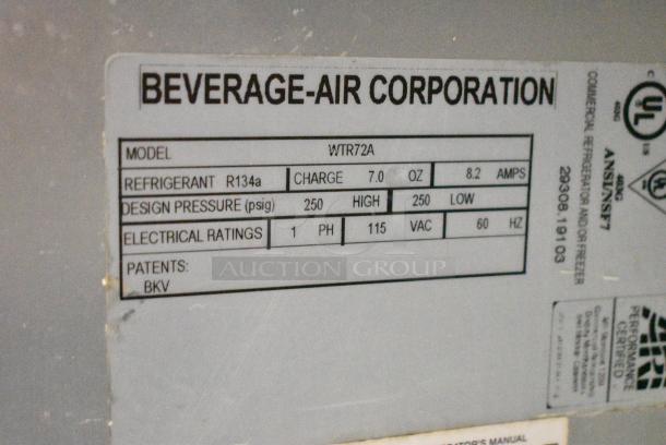 Beverage Air WTR72A Stainless Steel Commercial 3 Door Undercounter Cooler. 115 Volts, 1 Phase. Tested and Working! - Image 6 of 7