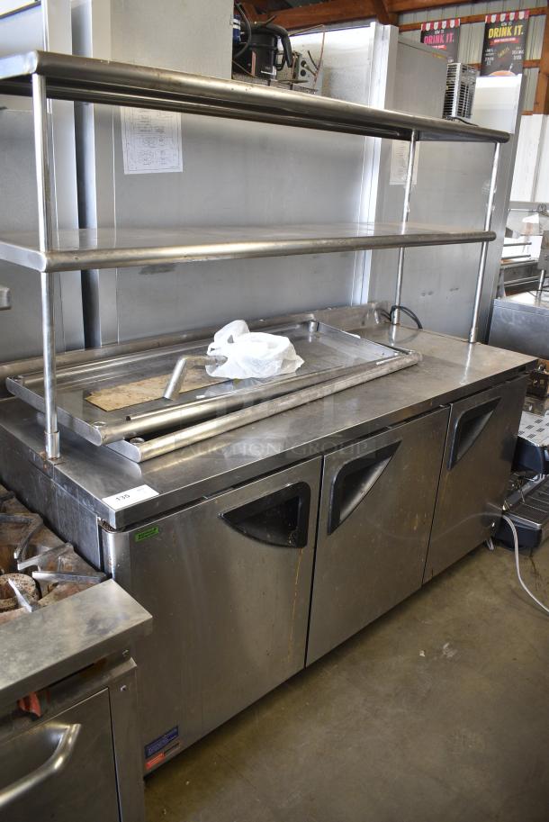 Turbo Air TWR-72SD-N Stainless Steel Commercial Prep Table w/ 2 Tier Over Shelf on Commercial Casters. 115 Volts, 1 Phase. Tested and Working! - Image 1 of 9