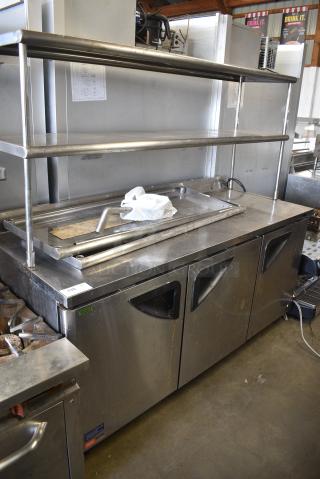 Turbo Air TWR-72SD-N Stainless Steel Commercial Prep Table w/ 2 Tier Over Shelf on Commercial Casters. 115 Volts, 1 Phase. Tested and Working!