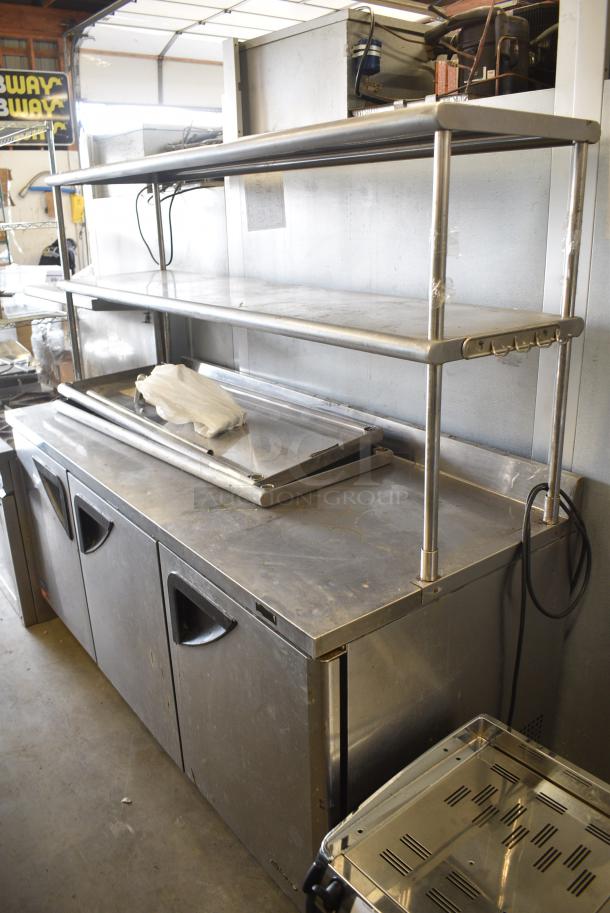 Turbo Air TWR-72SD-N Stainless Steel Commercial Prep Table w/ 2 Tier Over Shelf on Commercial Casters. 115 Volts, 1 Phase. Tested and Working! - Image 2 of 9