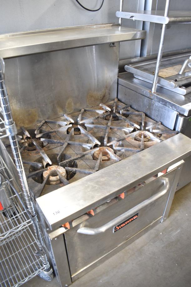 Sierra SR-6-36 Stainless Steel Commercial Natural Gas Powered 6 Burner Range w/ Oven, Back Splash and Over Shelf. - Image 3 of 12