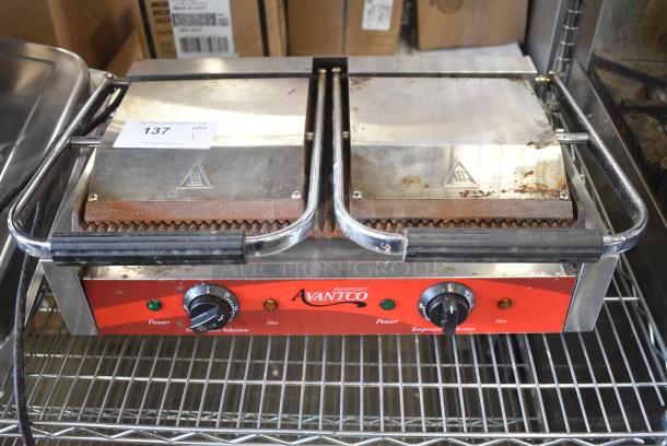 2017 Avantco 177P84 Stainless Steel Commercial Countertop Double Panini Press. 120 Volts, 1 Phase. Tested and Working! - Image 1 of 6