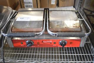 2017 Avantco 177P84 Stainless Steel Commercial Countertop Double Panini Press. 120 Volts, 1 Phase. Tested and Working!