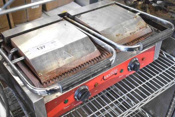 2017 Avantco 177P84 Stainless Steel Commercial Countertop Double Panini Press. 120 Volts, 1 Phase. Tested and Working! - Image 2 of 6