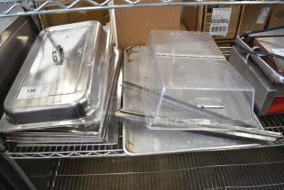7 Various Items Including Metal Chafing Dish Lids and Metal Baking Pan. 7 Times Your Bid!