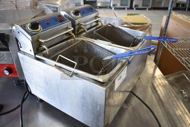 Globe PF32E Stainless Steel Commercial Countertop Electric Powered 2 Bay Fryer w/ 2 Metal Fry Baskets. 208/240 Volts, 1 Phase. - Image 2 of 6