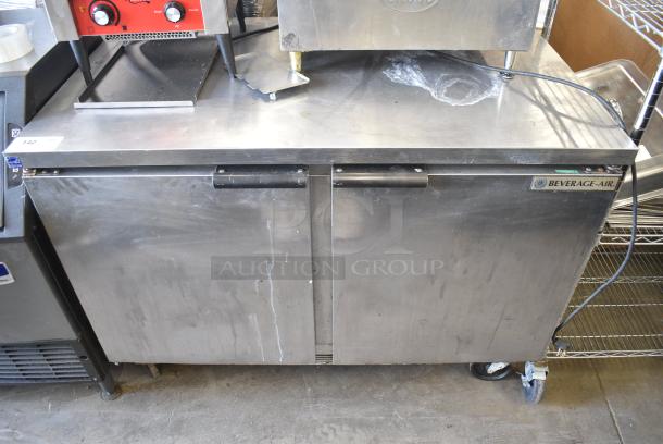 Beverage Air WTR48A Stainless Steel Commercial 2 Door Undercounter Cooler on Commercial Casters. 115 Volts, 1 Phase. Tested and Powers On But Does Not Get Cold - Image 1 of 8