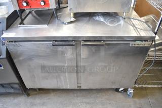 Beverage Air WTR48A Stainless Steel Commercial 2 Door Undercounter Cooler on Commercial Casters. 115 Volts, 1 Phase. Tested and Powers On But Does Not Get Cold