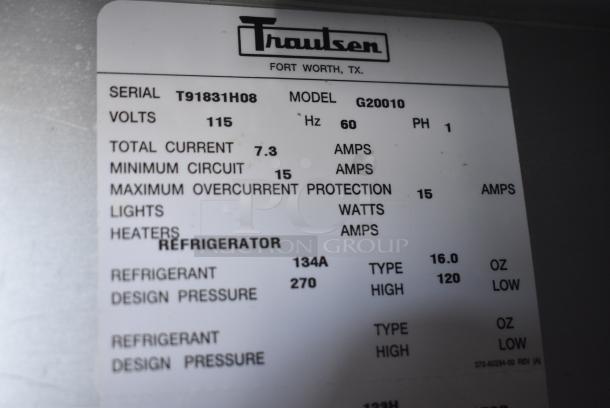 Traulsen G20010 Stainless Steel Commercial 2 Door Reach In Cooler w/ Poly Coated Racks on Commercial Casters. 115 Volts, 1 Phase. Tested and Powers On But Does Not Get Cold - Image 6 of 8