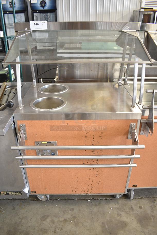 Duke 936-FL-2 M Stainless Steel Commercial 2 Well Steam Table Buffet Station w/ Sneeze Guard on Commercial Casters. 115 Volts, 1 Phase. Tested and Working! - Image 1 of 6