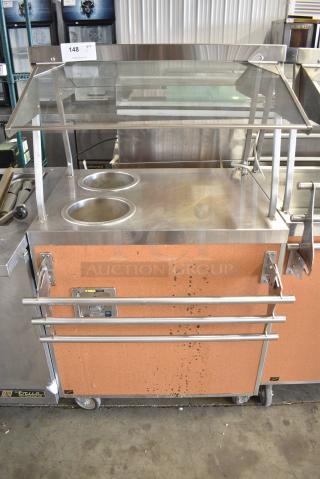 Duke 936-FL-2 M Stainless Steel Commercial 2 Well Steam Table Buffet Station w/ Sneeze Guard on Commercial Casters. 115 Volts, 1 Phase. Tested and Working!