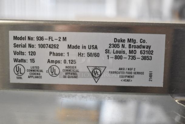 Duke 936-FL-2 M Stainless Steel Commercial 2 Well Steam Table Buffet Station w/ Sneeze Guard on Commercial Casters. 115 Volts, 1 Phase. Tested and Working! - Image 5 of 6