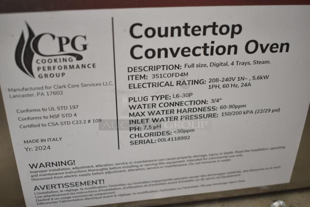 BRAND NEW SCRATCH AND DENT! Cooking Performance Group CPG COF-D4-M Electric Digital Countertop 4 Tray Full Size Convection Oven with Moisture Injection. 208/240 Volts, 1 Phase. See Pictures for Broken Outer Glass Pane. - Image 6 of 7