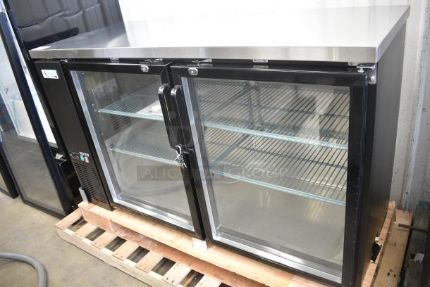 BRAND NEW SCRATCH AND DENT! 2024 Avantco 178UBB60GHC 60" Black Counter Height Narrow Glass Door Back Bar Refrigerator with LED Lighting. 115 Volts, 1 Phase. Tested and Working! - Image 1 of 8