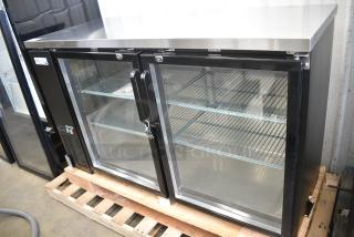BRAND NEW SCRATCH AND DENT! 2024 Avantco 178UBB60GHC 60" Black Counter Height Narrow Glass Door Back Bar Refrigerator with LED Lighting. 115 Volts, 1 Phase. Tested and Working!