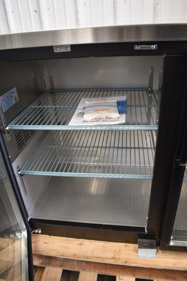 BRAND NEW SCRATCH AND DENT! 2024 Avantco 178UBB60GHC 60" Black Counter Height Narrow Glass Door Back Bar Refrigerator with LED Lighting. 115 Volts, 1 Phase. Tested and Working! - Image 4 of 8
