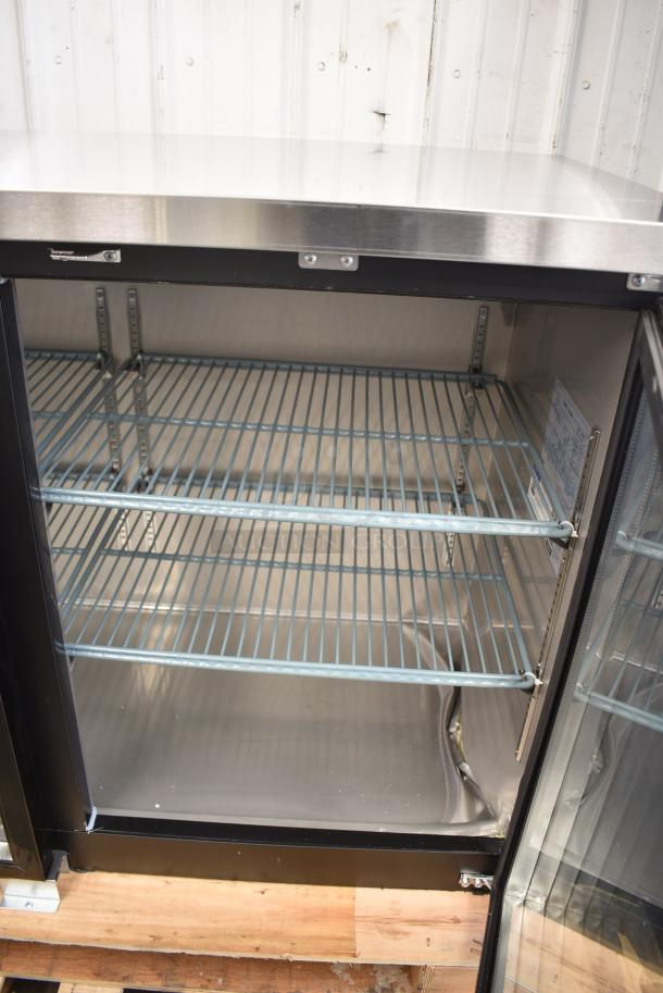 BRAND NEW SCRATCH AND DENT! 2024 Avantco 178UBB60GHC 60" Black Counter Height Narrow Glass Door Back Bar Refrigerator with LED Lighting. 115 Volts, 1 Phase. Tested and Working! - Image 5 of 8