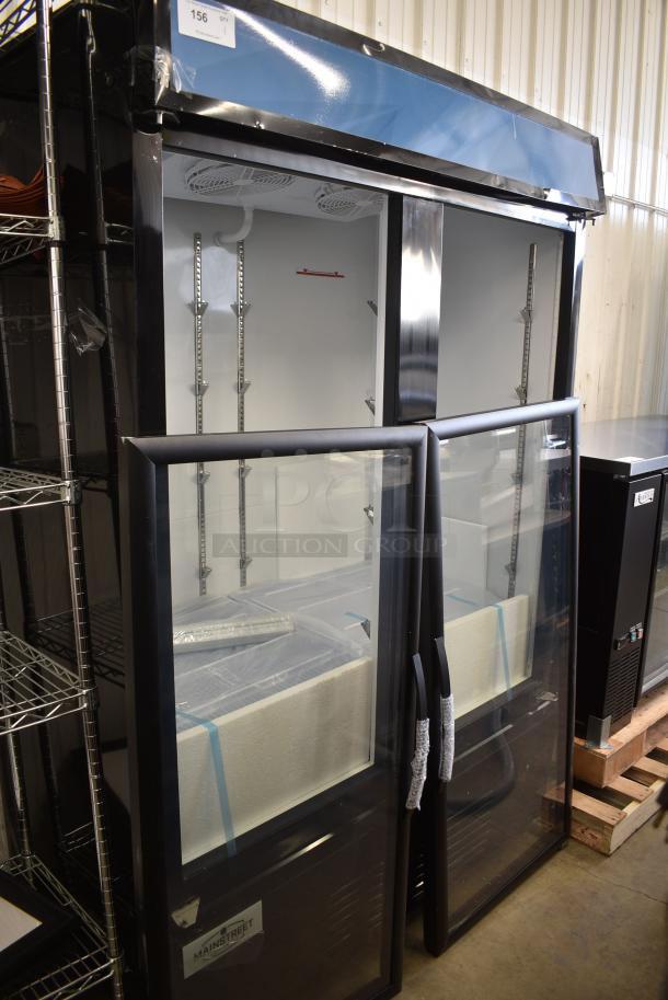 BRAND NEW SCRATCH AND DENT! Mainstreet 829GMC49B Metal Commercial 52 3/4" 2 Door Swing Glass Door Merchandiser Refrigerator Merchandiser. Doors Need To Be Reattached. 115 Volts, 1 Phase. Tested and Working! - Image 1 of 6