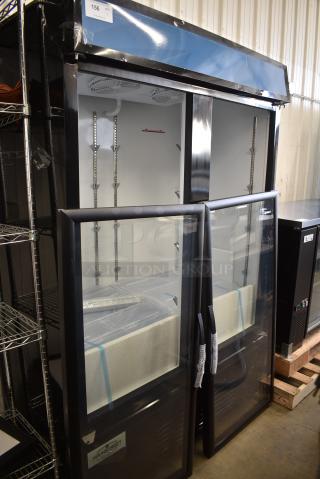 BRAND NEW SCRATCH AND DENT! Mainstreet 829GMC49B Metal Commercial 52 3/4" 2 Door Swing Glass Door Merchandiser Refrigerator Merchandiser. Doors Need To Be Reattached. 115 Volts, 1 Phase. Tested and Working!
