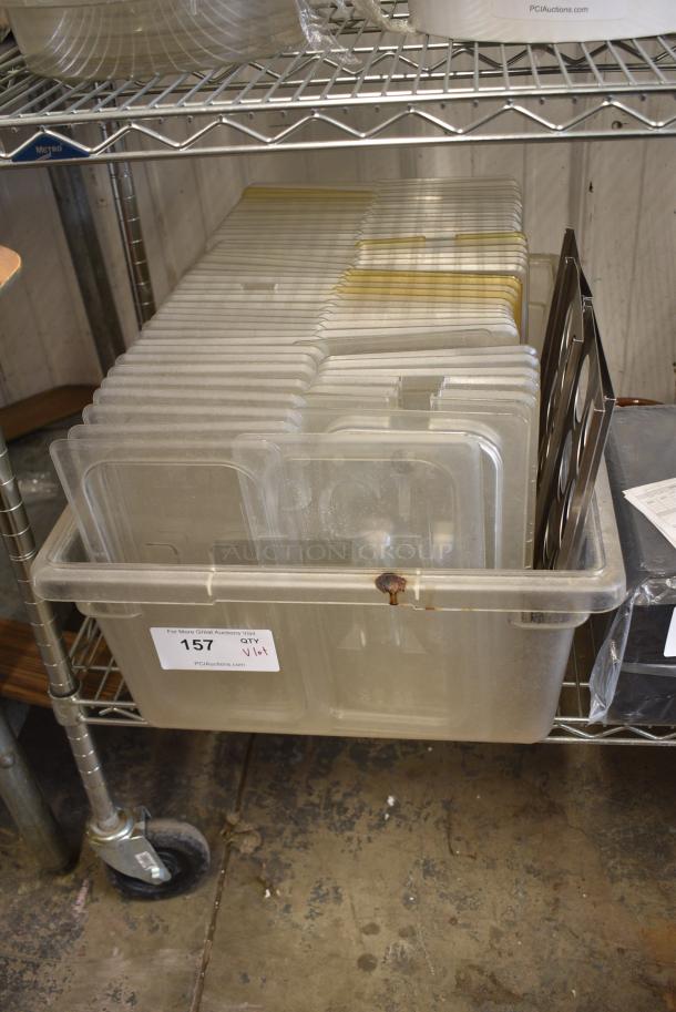 ALL ONE MONEY! Lot of Various Poly Clear Drop In Bin Lids in Poly Bin - Image 1 of 5