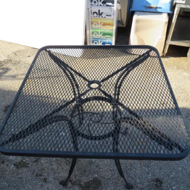 One Black Metal Patio Table With Umbrella Holder. 28X28X29 - Image 2 of 2