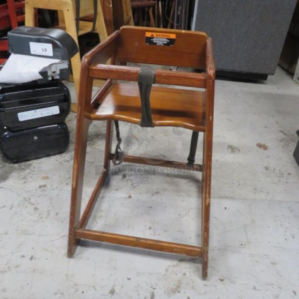 One Wooden High Chair. - Image 1 of 1