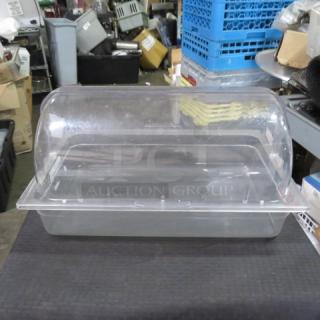 One Full Size 4 Inch Deep Food Storage Container With Dome Shaped Flip Lid.