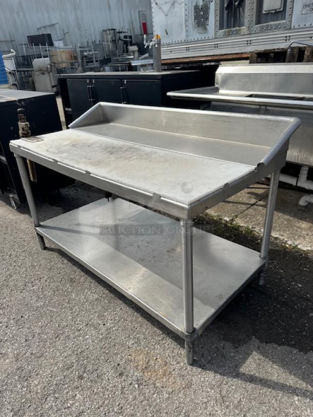 One Stainless Steel Table With A SS Under Shelf, 10lb Can Opener, Back Splash And Cutting Board. 62X32X40 - Image 1 of 2