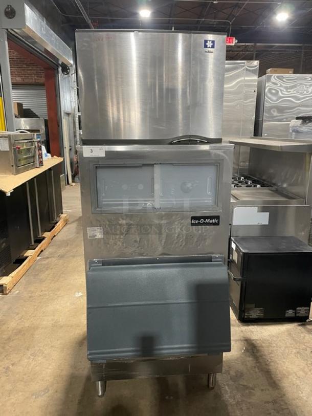 Manitowoc Commercial Stainless Steel Air-Cooled Ice Cube Making Machine Head/Ice-O-Matic Ice Bin Combo! With Flow Control Ice Sheild & Lift-Up Stay-Open Style Door! Model: SY0454A SN: 110490208! 115V 1 Phase! On Legs! - Image 1 of 9
