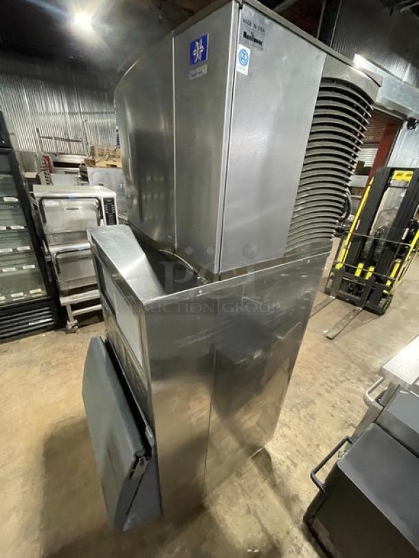 Manitowoc Commercial Stainless Steel Air-Cooled Ice Cube Making Machine Head/Ice-O-Matic Ice Bin Combo! With Flow Control Ice Sheild & Lift-Up Stay-Open Style Door! Model: SY0454A SN: 110490208! 115V 1 Phase! On Legs! - Image 4 of 9