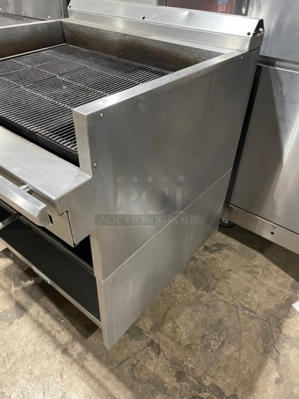 Amazing! U.S. Range Commercial Stainless Steel Natural Gas Powered Char Broiler! With Back & Side Splash! With Pan Rail! With Enclosed Storage Base! On Legs! Working When Removed! - Image 2 of 9