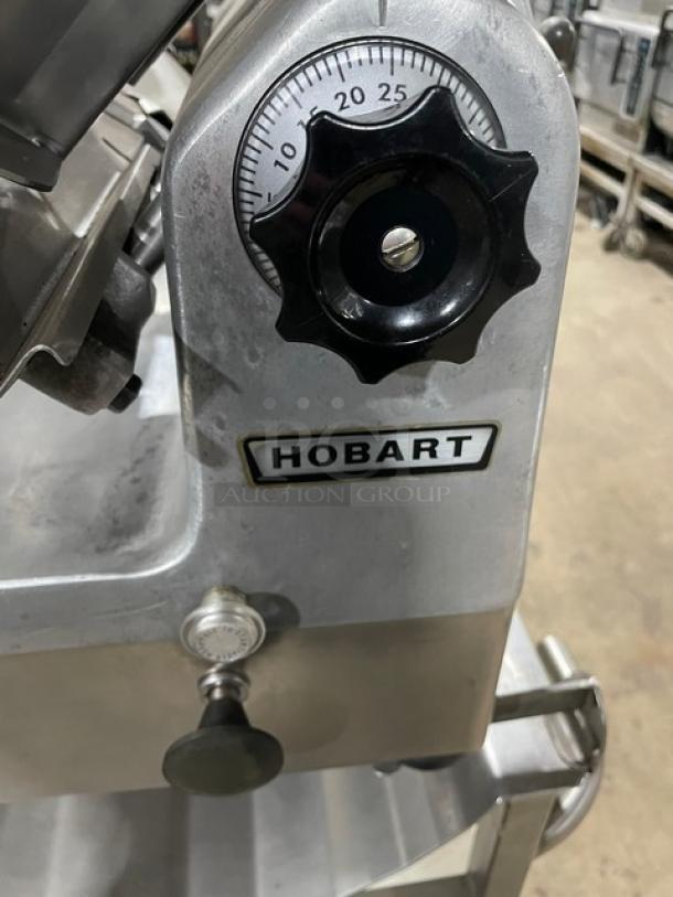 Hobart Commercial Heavy Duty Electric Powered Countertop Deli Meat Slicer! Model: 1712E SN: 56-932-680! 115V 1 Phase! On Face-To-Face Commercial Stainless Steel Double Shelf Equipment Cart/Stand! With Legs & Casters! - Image 7 of 9