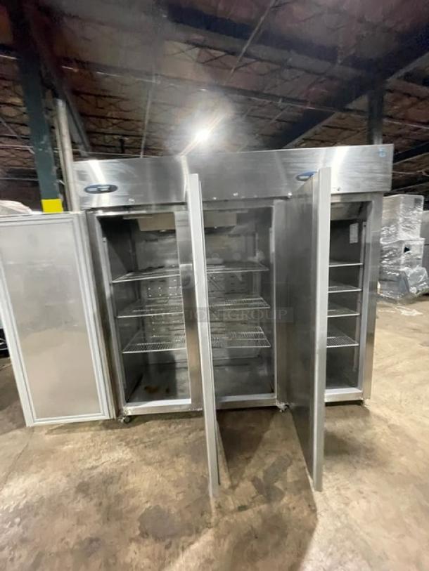 Hoshizaki Commercial Stainless Steel Solid 3 Door Reach In Refrigerator! With Poly Coated Wire Racks! Model: CR3S-FSCL SN: F70019J! 115V 1 Phase! On Casters! - Image 5 of 11