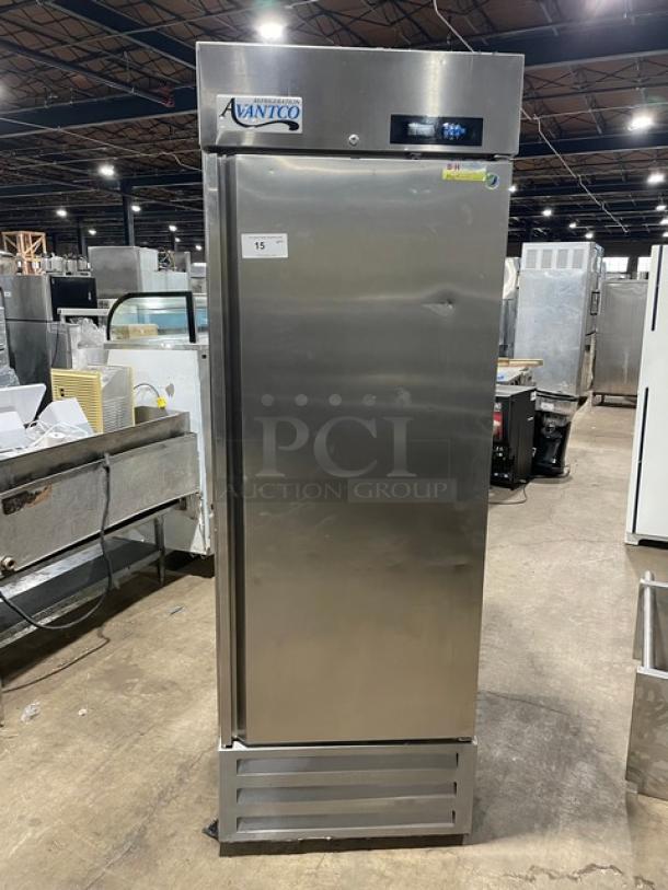 Avantco! 2022 Late Model! A Plus Series Commercial Stainless Steel Solid Single Door Reach In Freezer! With Poly Coated Wire Racks! Model: 447AP23F SN: 8102540338! 115V 1 Phase! - Image 1 of 12