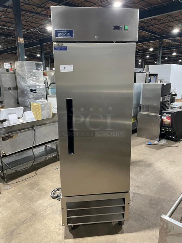Artic Air Commercial Stainless Steel Solid Single Door Reach In Freezer! With Poly Coated Wire Racks! Model: AF23 SN: 253187! 115V! On Casters! - Image 1 of 9