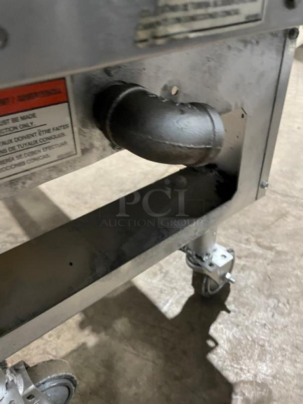 Pitco Commercial Stainless Steel Natual Gas Powered Floor Model Split Tank Deep Fat Fryer! With Back Splash & Basket Hanger! Frying Baskets! On Casters! - Image 9 of 9